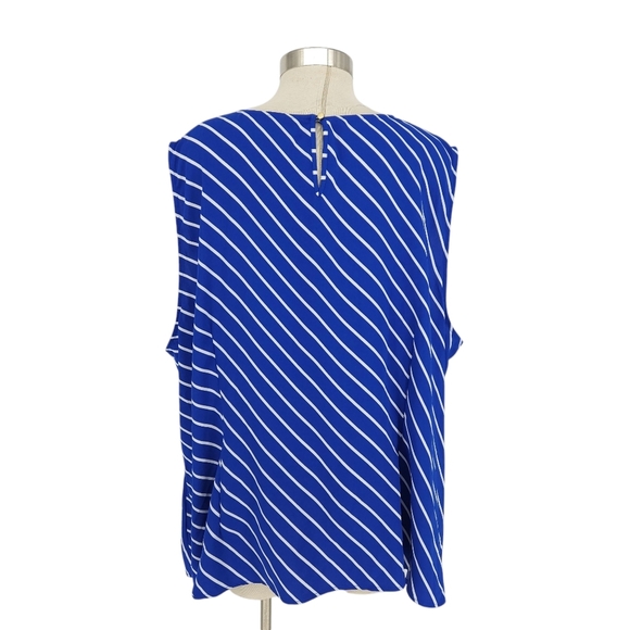 Liz Claiborne Shirt Blue Striped Sleeveless V Neck Ruched Tie Tank Top Blouse 4X - Picture 4 of 6